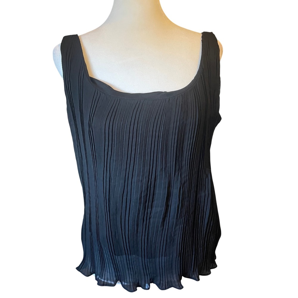 Scarlett Nite Women Whimsigoth Pleated Sleeveless Scoop‎ Neck Blouse 14 Black